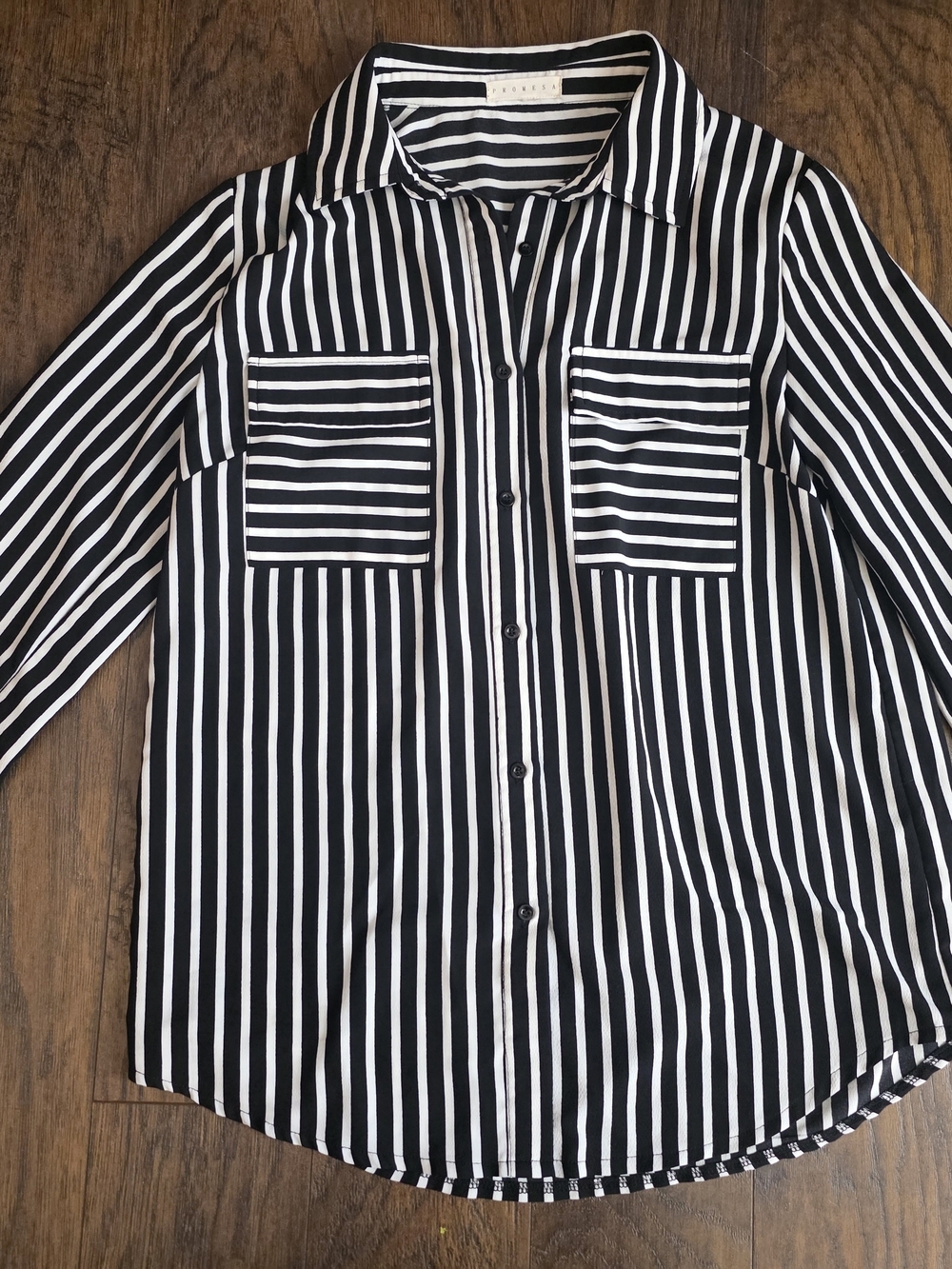 Promesa Black and White Vertical Stripe Button-Down Shirt